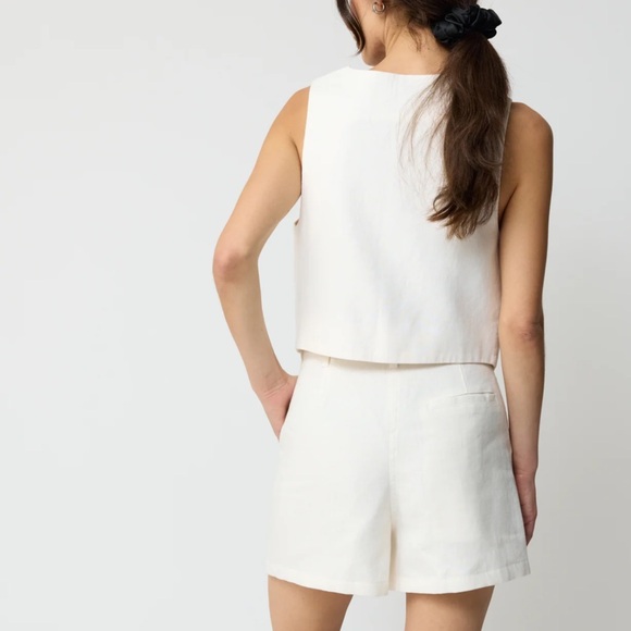 Almina Concept white linen blazer vest size small Buttondown sleeveless v-neck - Picture 6 of 10